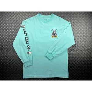 Last Call Co Shirt Adult Medium Green Teal Logo Long Sleeve Cotton Casual Men's